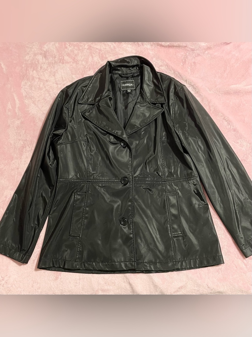 Women’s Vintage Outbrook Black Trench Jacket Blazer Size Large